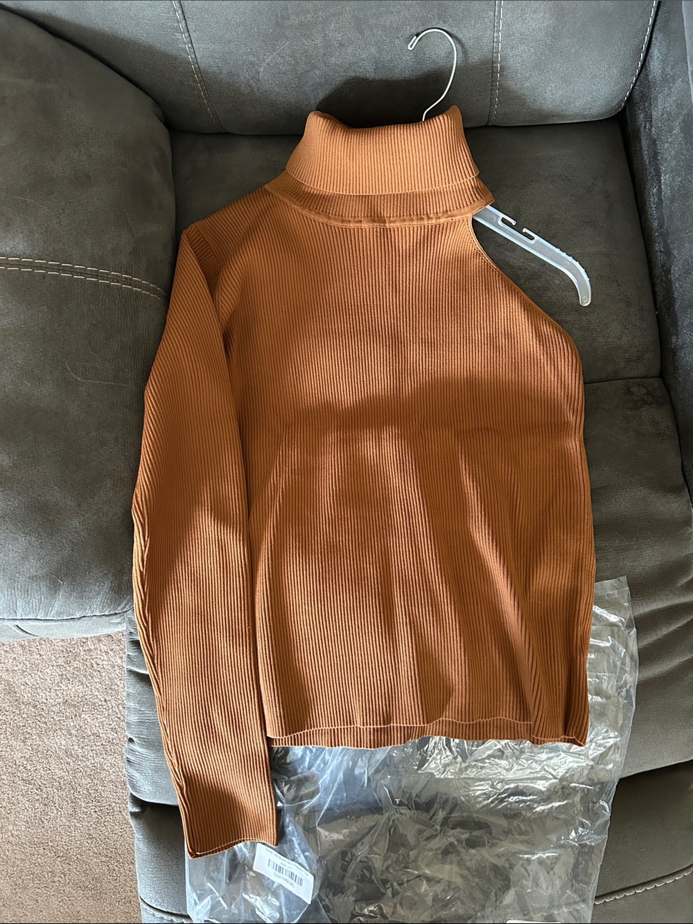 white birch Ribbed Turtleneck Sweater in Rust Brown